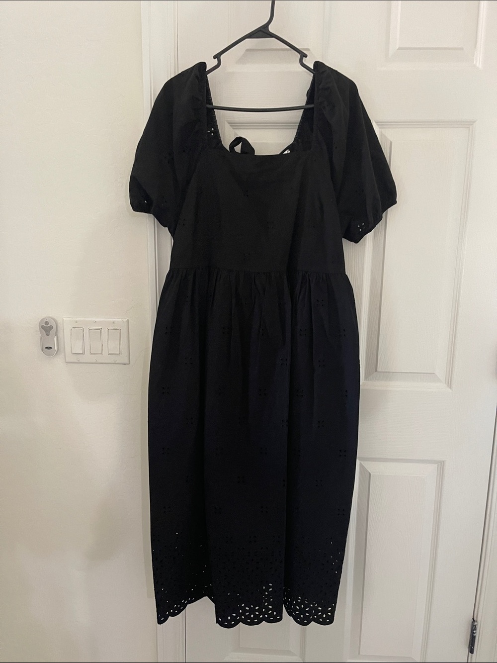 Time and Tru Black Eyelet Midi Dress with Puff Sleeves